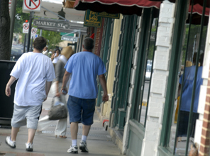 Students walking down main street